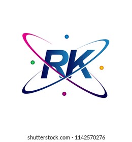 initial letter RK logotype science icon colored blue, red, green and yellow swoosh design. vector logo for business and company identity.
