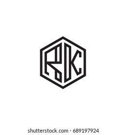 Initial letter RK, minimalist line art monogram hexagon logo, black color