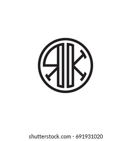 Initial letter RK, minimalist line art monogram circle logo, black color