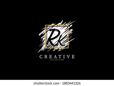 Initial Letter RK Splash Grange Logo Design, Texture Brush with a square grid.