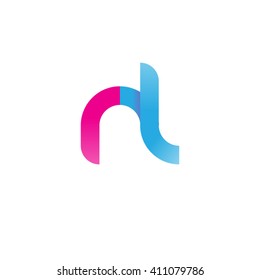 initial letter rl linked round lowercase logo pink blue