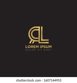 Initial Letter RL linked uppercase overlap modern gold logo vector design template. Suitable for business, consulting group company.