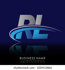 initial letter RL logotype company name colored blue and grey swoosh design. vector logo for business and company identity.