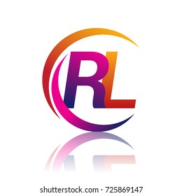 initial letter RL logotype company name orange and magenta color on circle and swoosh design. vector logo for business and company identity.