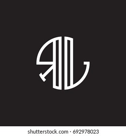 Initial letter RL, minimalist line art monogram circle shape logo, white color on black background