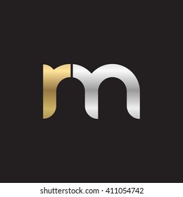 initial letter rm linked round lowercase logo gold silver black background