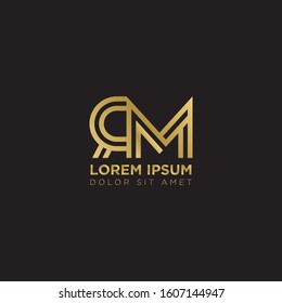 Initial Letter RM linked uppercase overlap modern gold logo vector design template. Suitable for business, consulting group company.
