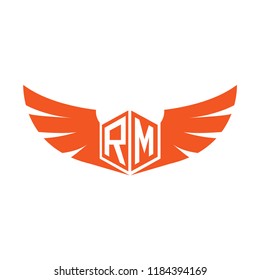 Initial Letter RM Logo Design with Wings