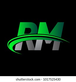 initial letter RM logotype company name colored green and black swoosh design. vector logo for business and company identity.