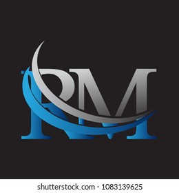 initial letter RM logotype company name colored blue and grey swoosh design. vector logo for business and company identity.