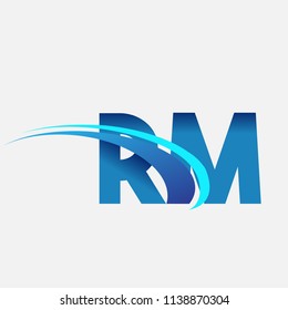 initial letter RM logotype company name colored blue and swoosh design. vector logo for business and company identity.