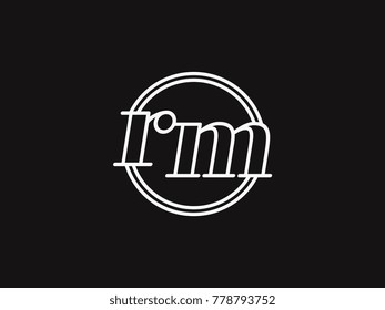 Initial letter rm lowercase outline inside the circle logo template white on black background