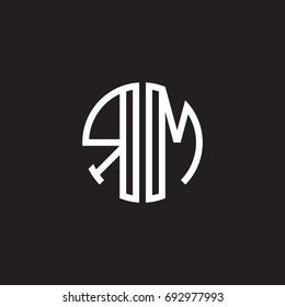 Initial letter RM, minimalist line art monogram circle shape logo, white color on black background