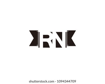 Initial letter rn black ribbon logo design