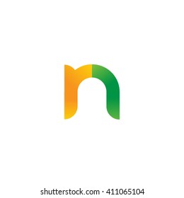 initial letter rn linked round lowercase logo orange green