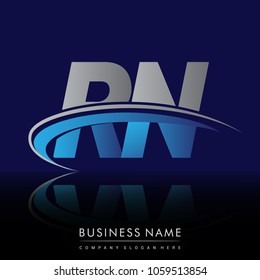 initial letter RN logotype company name colored blue and grey swoosh design. vector logo for business and company identity.