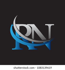 initial letter RN logotype company name colored blue and grey swoosh design. vector logo for business and company identity.