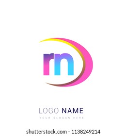 initial letter RN logotype company name, coloreful and swoosh design. vector logo for business and company identity.