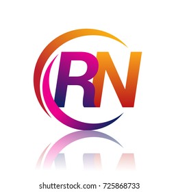 initial letter RN logotype company name orange and magenta color on circle and swoosh design. vector logo for business and company identity.