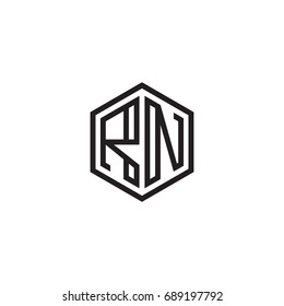 Initial letter RN, minimalist line art monogram hexagon logo, black color