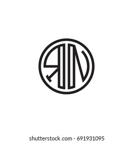 Initial letter RN, minimalist line art monogram circle logo, black color