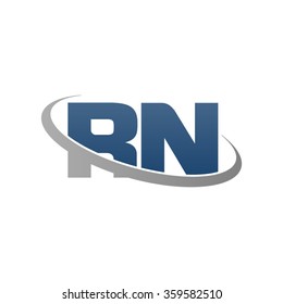 initial letter RN swoosh ring company logo blue gray