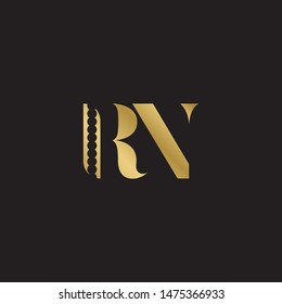 Initial letter rn uppercase modern logo design template elements. Gold letter Isolated on black  background. Suitable for business, consulting group company.