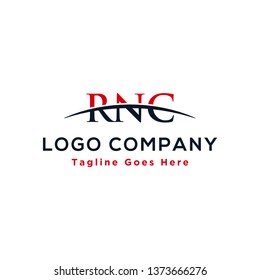 Initial letter RNC, overlapping movement swoosh horizon logo design inspiration in red and dark blue color vector