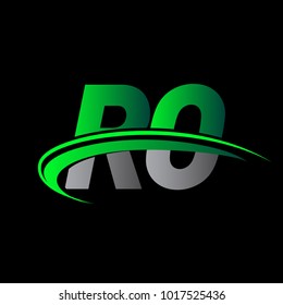 initial letter RO logotype company name colored green and black swoosh design. vector logo for business and company identity.