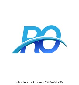 initial letter RO logotype company name colored blue and swoosh design. vector logo for business and company identity.