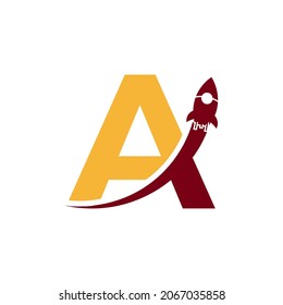 Initial Letter A with Rocket Logo Icon Symbol. Good for Company, Travel, Start up and Logistic Logos