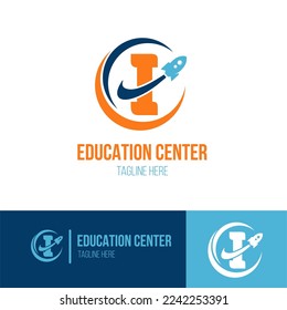 Initial Letter I with Rocket Spaceship icon for Success, Education Center, Fast Learning, Technology Business Logo Idea