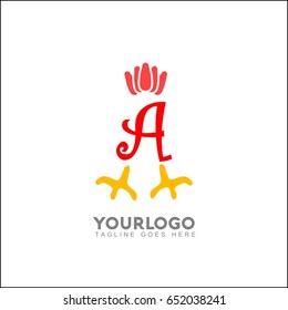 A Initial Letter With Rooster or Cock Icon Logo. Chicken vector illustration