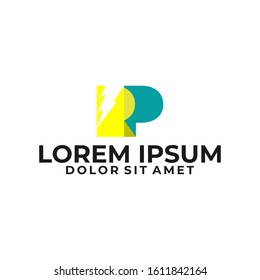 Initial letter RP logo template with modern simple cut and thunder pastel color illustration in flat design pictogram symbol