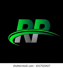 initial letter RP logotype company name colored green and black swoosh design. vector logo for business and company identity.