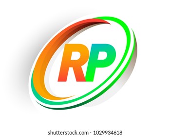initial letter RP logotype company name colored orange and green circle and swoosh design, modern logo concept. vector logo for business and company identity.