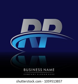 initial letter RP logotype company name colored blue and grey swoosh design. vector logo for business and company identity.