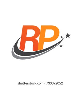 initial letter RP logotype company name colored orange and grey swoosh star design. vector logo for business and company identity.