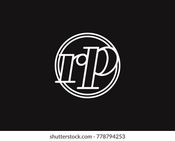 Initial letter rp lowercase outline inside the circle logo template white on black background