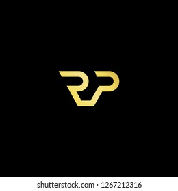 Initial letter RP PR minimalist art logo, gold color on black background.