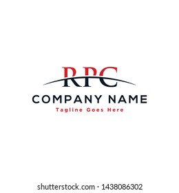 Initial letter RPC, overlapping movement swoosh horizon logo company design inspiration in red and dark blue color vector