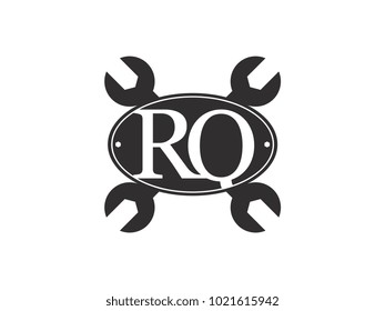 Initial letter RQ logo automotive club with crossed wrench black
