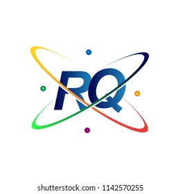 initial letter RQ logotype science icon colored blue, red, green and yellow swoosh design. vector logo for business and company identity.
