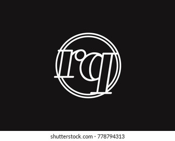 Initial letter rq lowercase outline inside the circle logo template white on black background