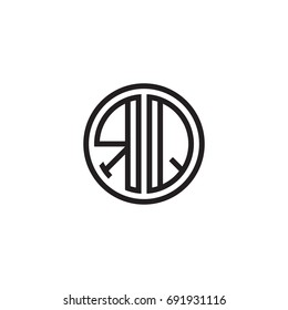 Initial letter RQ, minimalist line art monogram circle logo, black color