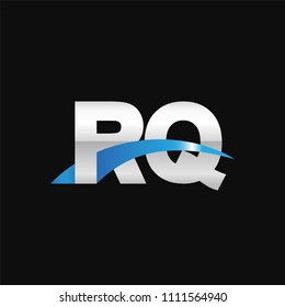 Initial letter RQ, overlapping movement swoosh logo, metal silver blue color on black background
