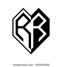 Letra inicial rr medio corazón espacio geométrico negativo vector