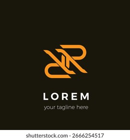 The initial letter RR icon logo has a rotating copy concept combined with orange color.
