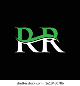 Initial Letter RR Logo Design Vector Template. RR Letter Logo White, Green With Black Background