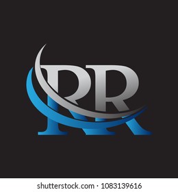 initial letter RR logotype company name colored blue and grey swoosh design. vector logo for business and company identity.